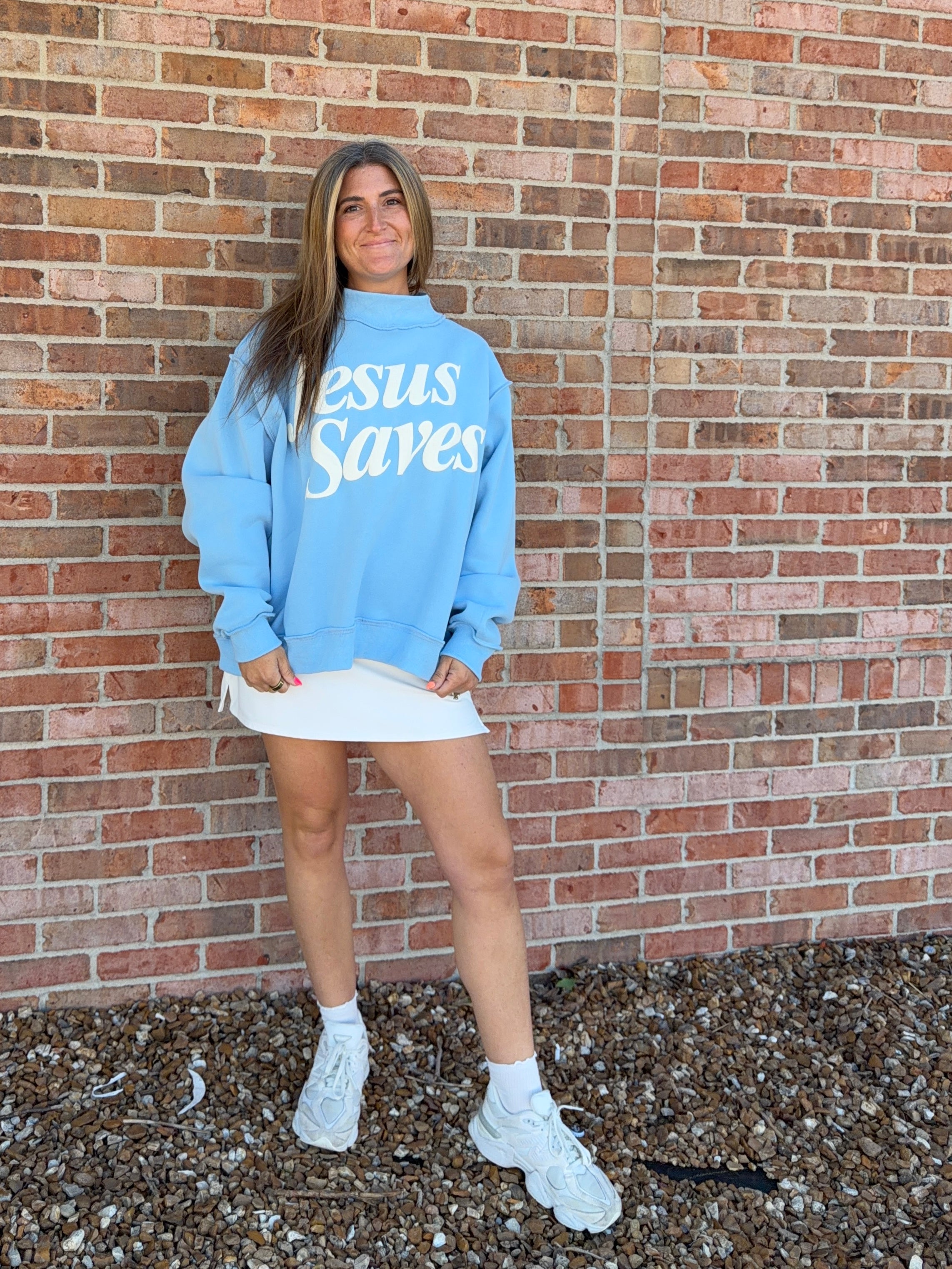 JESUS SAVES MOCK NECK SWEATSHIRT