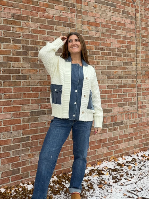 DENIM KNIT MIXED JACKET