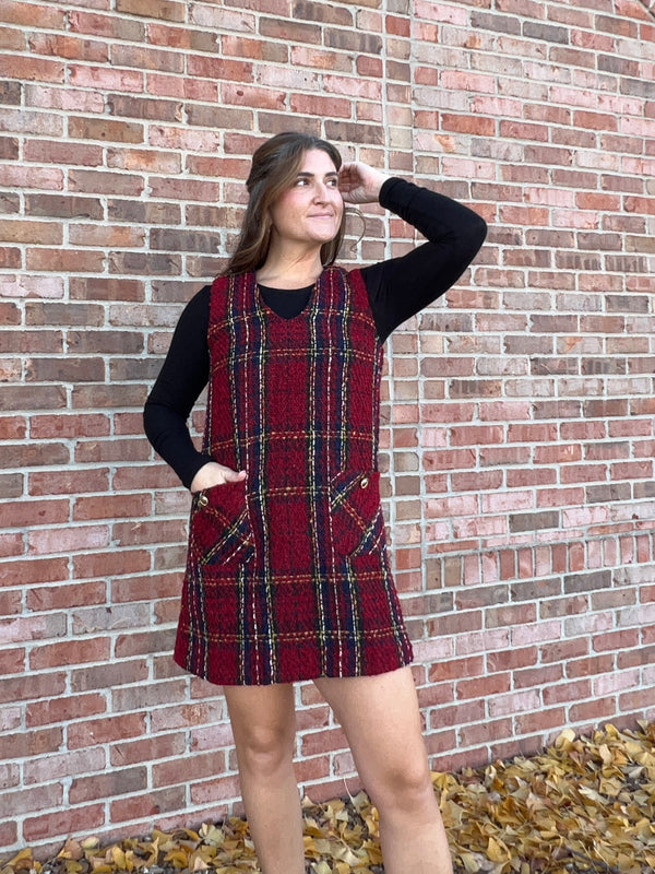 TWEED V NECK MINI DRESS