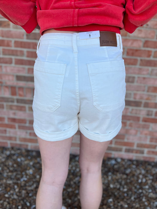 WHITE CUFFED SHORTS