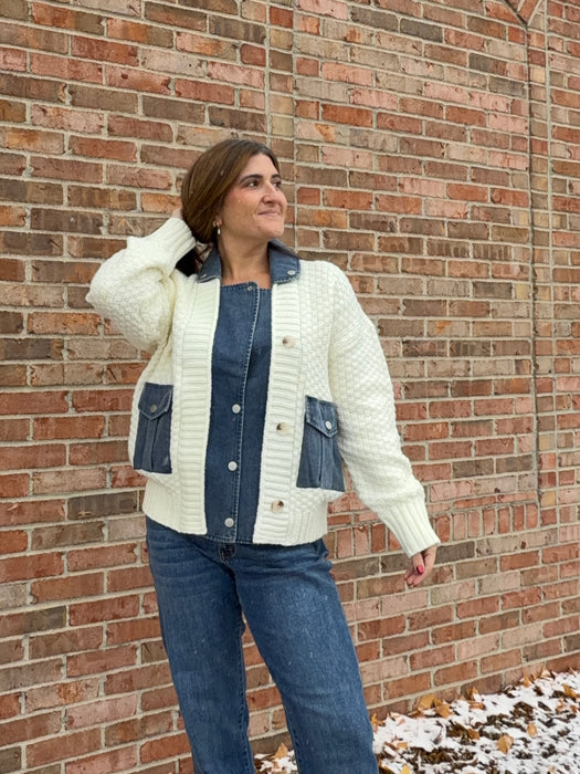 DENIM KNIT MIXED JACKET