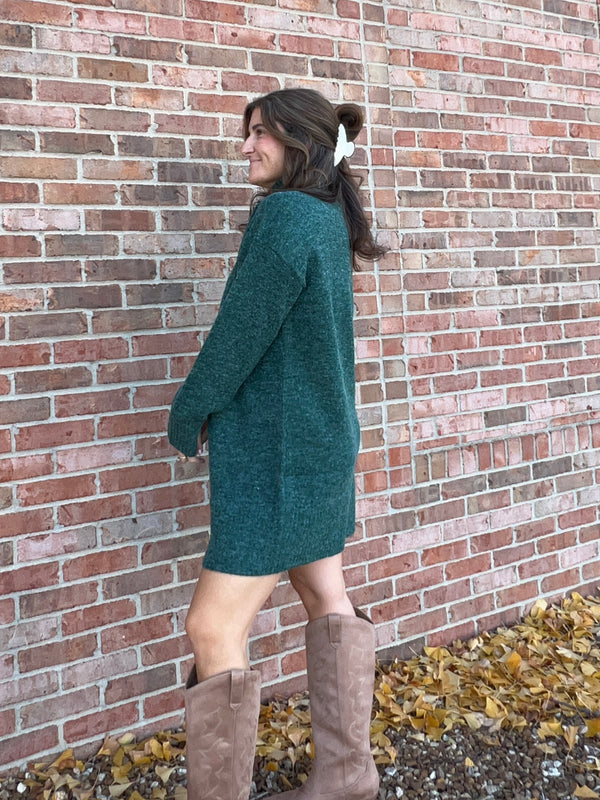 DARK GREEN SWEATER DRESS