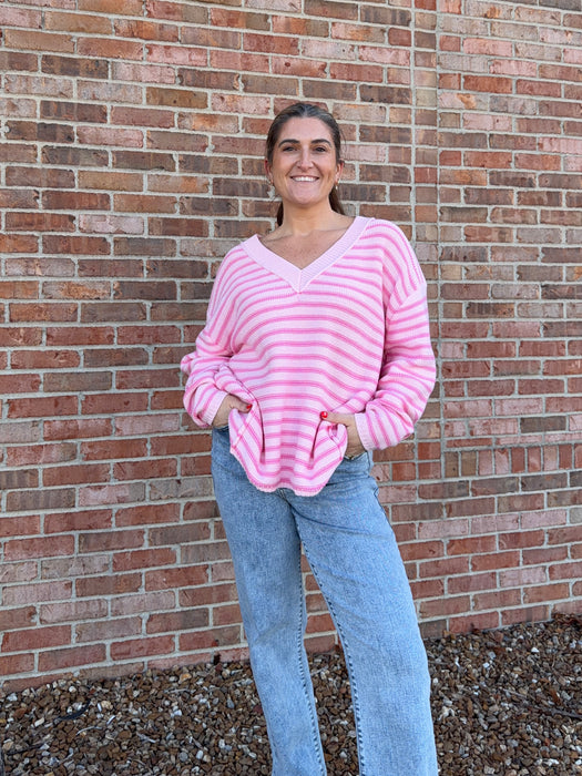 BUBBLEGUM PINK STRIPED SWEATER