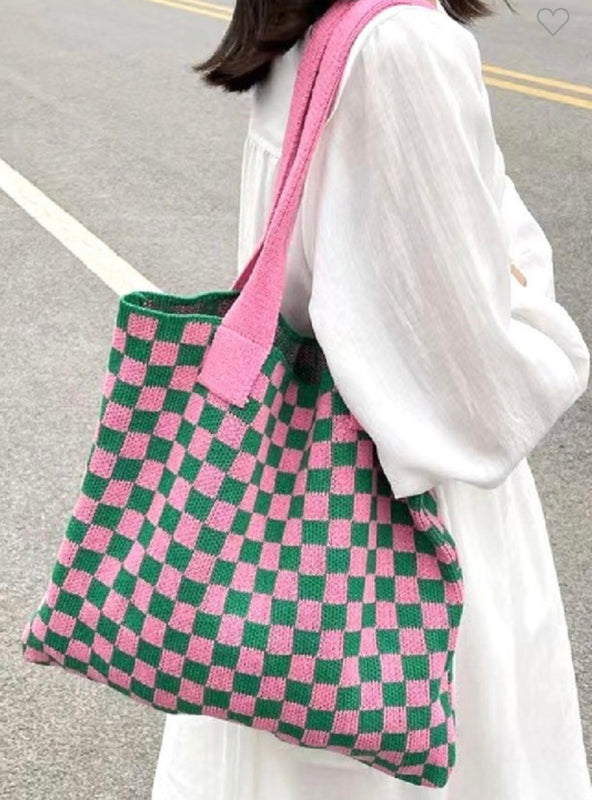 CHECKERED KNIT BAG- 3 COLORS