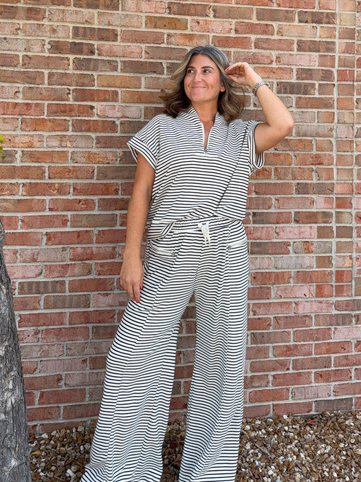 STRIPED WIDE LEG LOUNGE PANTS