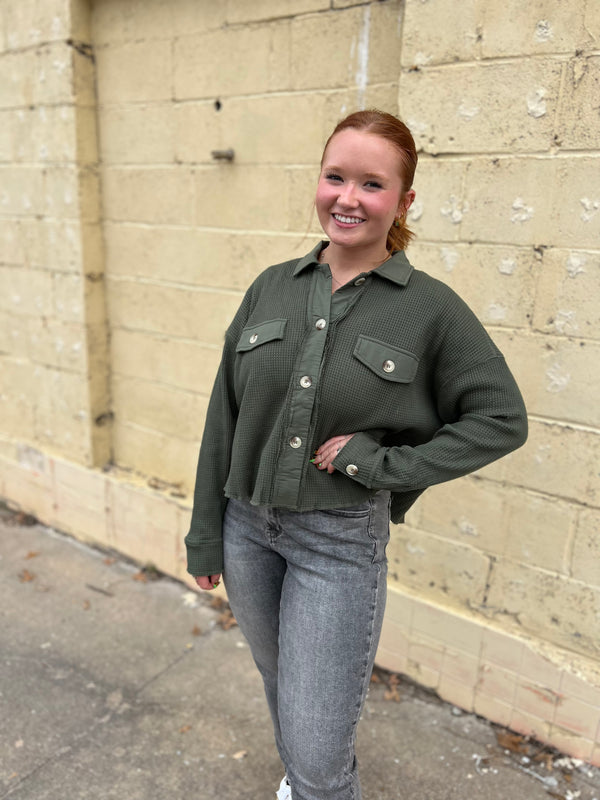 GET THE LOOK WAFFLE KNIT SHACKET- 2 COLORS