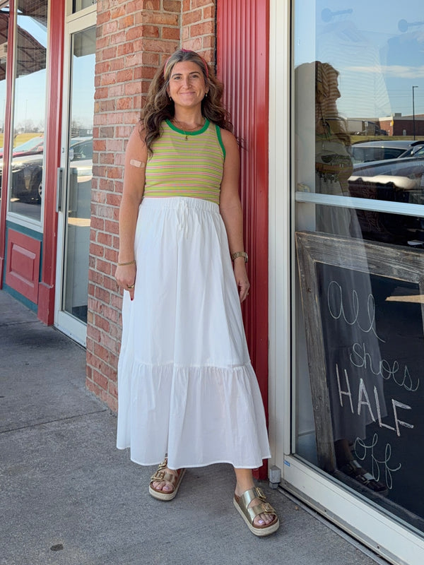 WHITE RUFFLE MAXI SKIRT
