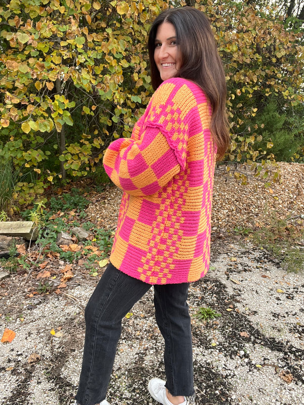 MIXED CHECK PATTERN CARDIGAN- 3 COLORS