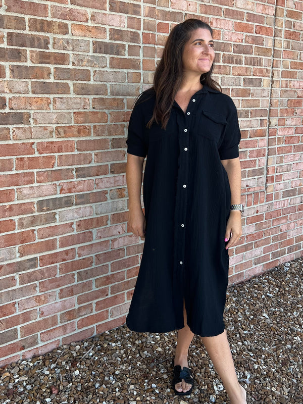THERE SHE GOES BUTTON FRONT DRESS