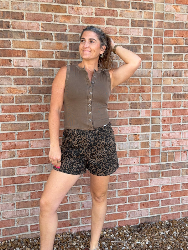 LEOPARD PRINT DENIM SHORTS