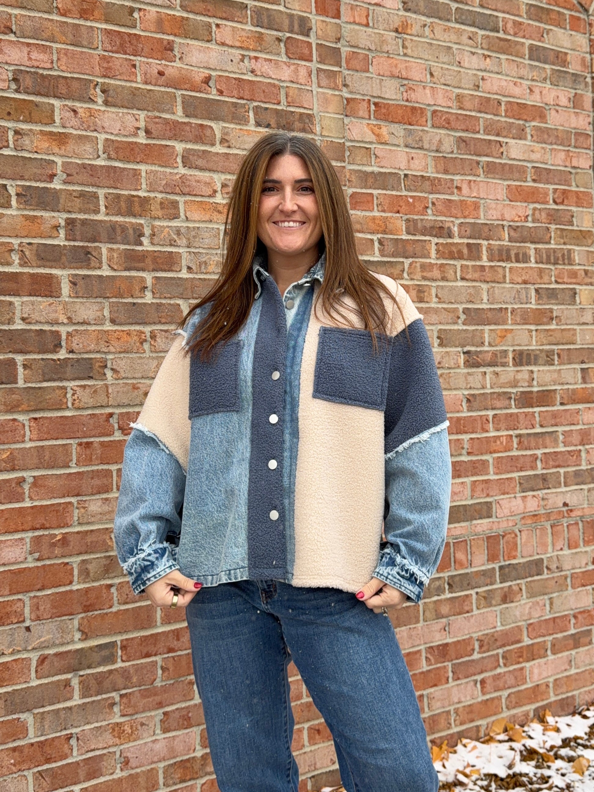 DENIM AND FLEECE MIXED JACKET