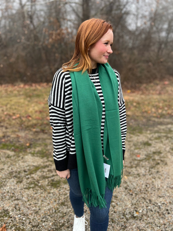 FRINGE TRIM SCARF- 3 COLORS