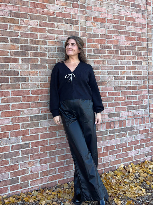 PLEATHER WIDE LEG PANTS