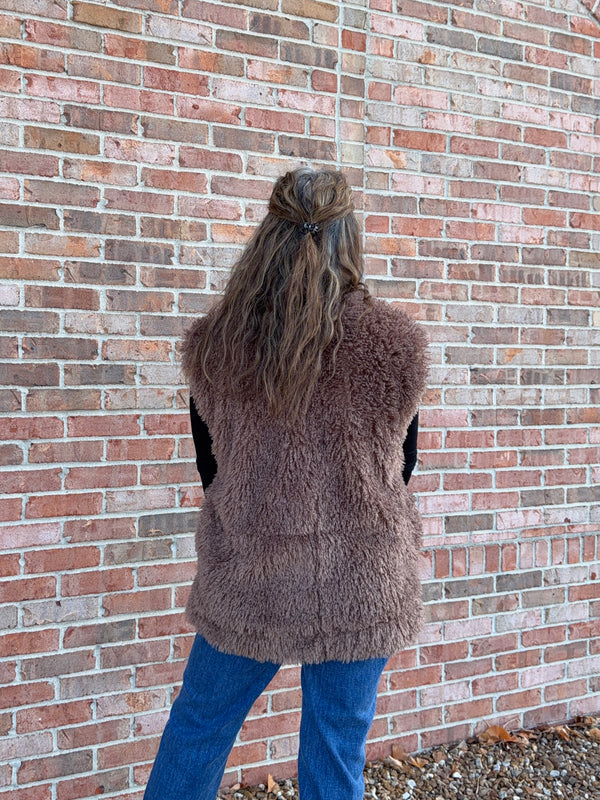 BROWN FUZZY VEST
