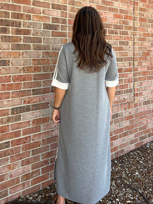GRAY TRACK STRIPE DRESS