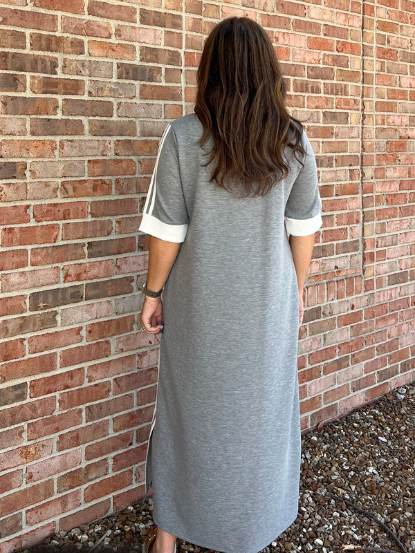 GRAY TRACK STRIPE DRESS