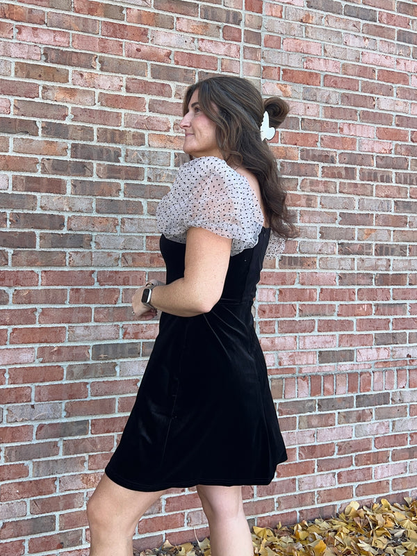 POLKA DOT VELVET DRESS