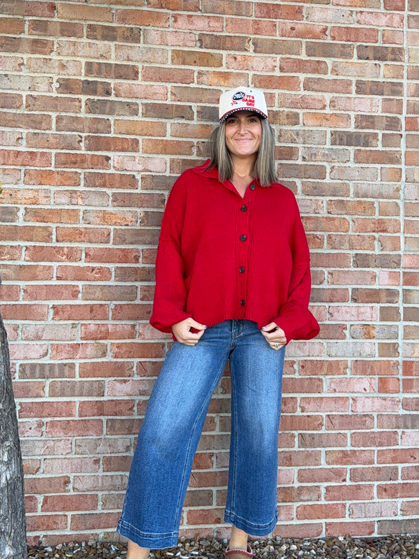 LARGE BUTTON FRONT CARDIGAN- 3 COLORS