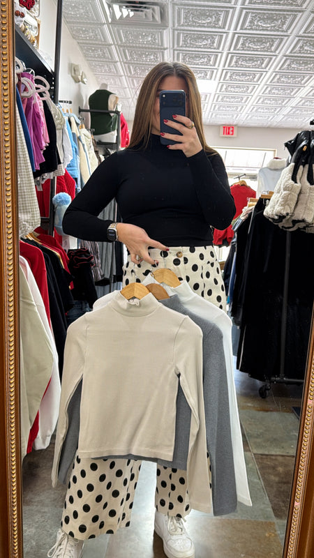 RIBBED MOCK NECK TOP- 4 COLORS