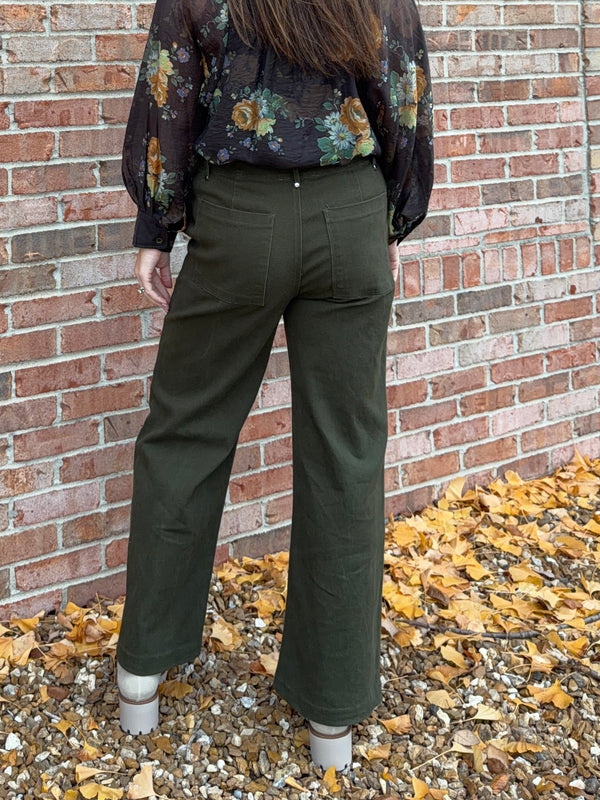 FRONT SEAM OLIVE PANTS