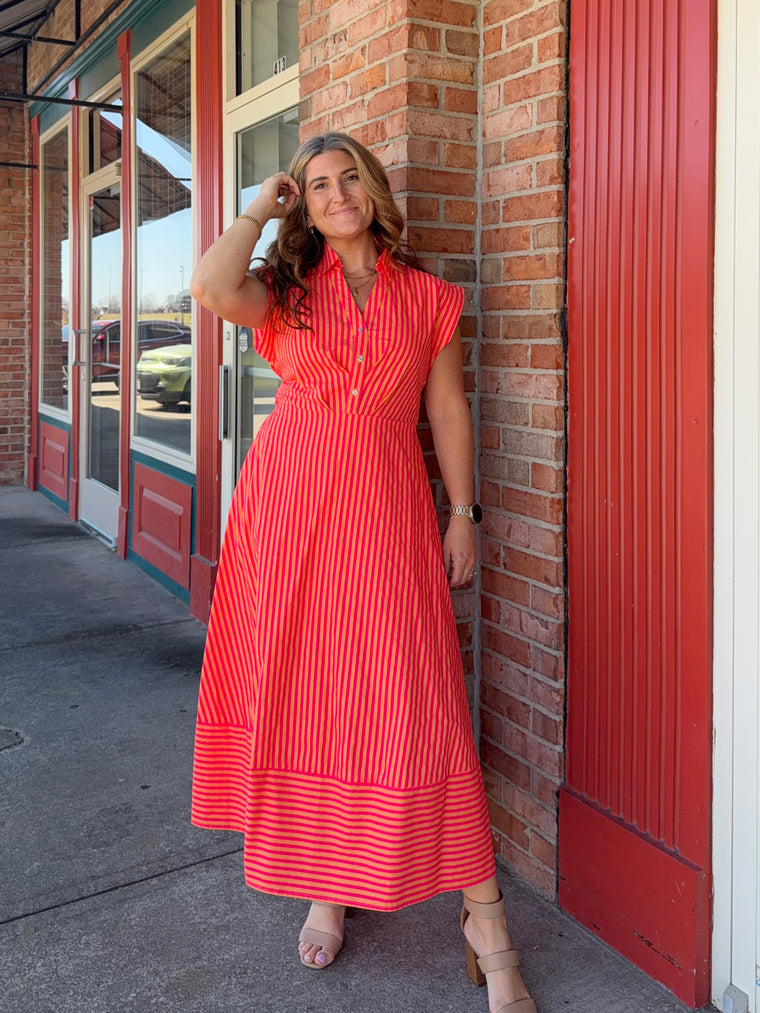 AROUND THE SUN STRIPED DRESS