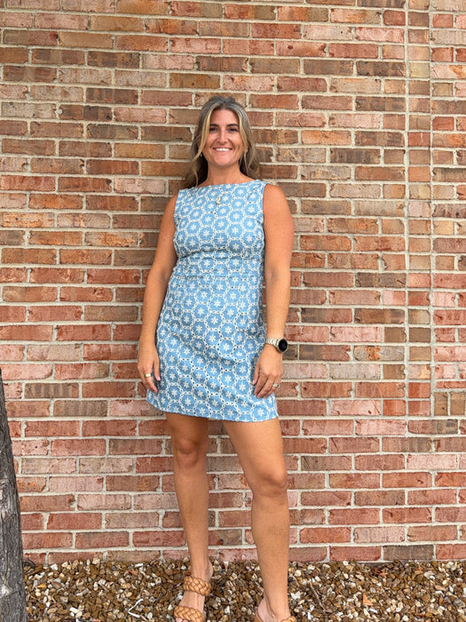 EMBROIDERED EYELET MINI DRESS
