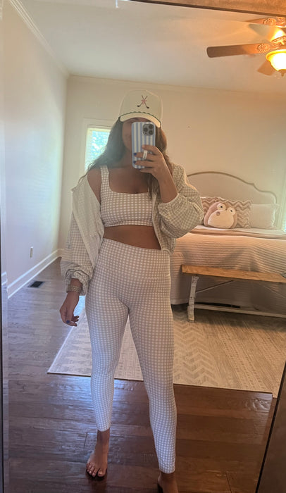BEIGE GINGHAM SPORTS BRA