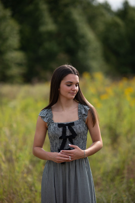 GINGHAM BOW MIDI DRESS