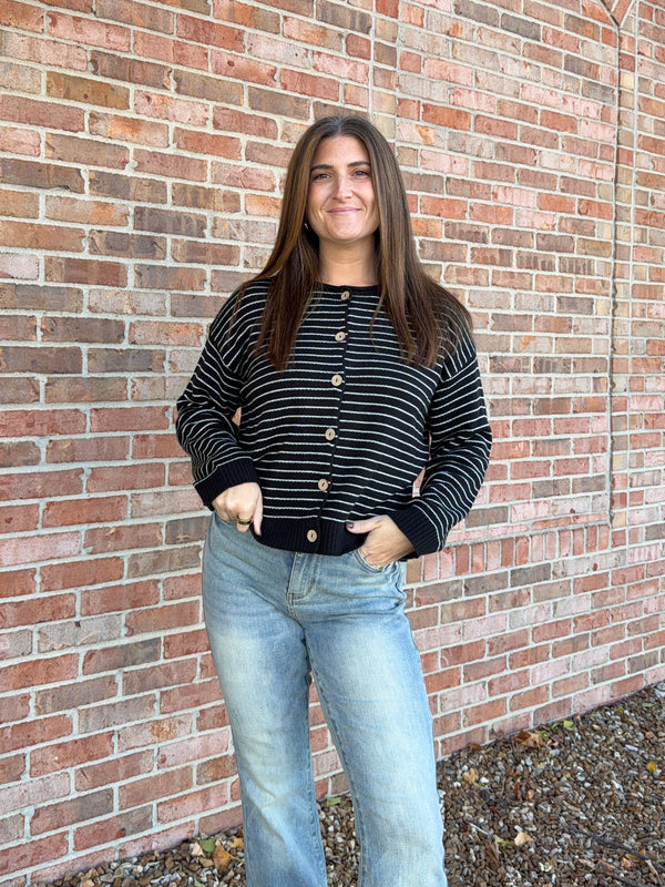 RAW EDGE STRIPED CARDIGAN- 2 COLORS