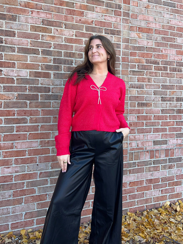 RHINESTONE BOW CARDIGAN- 3 COLORS