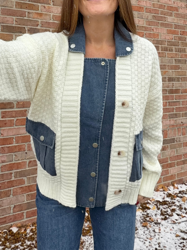 DENIM KNIT MIXED JACKET