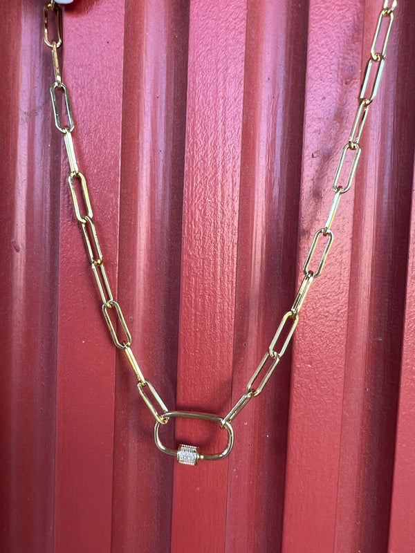 PAPERCLIP CHAIN CARABINER CHARM NECKLACE