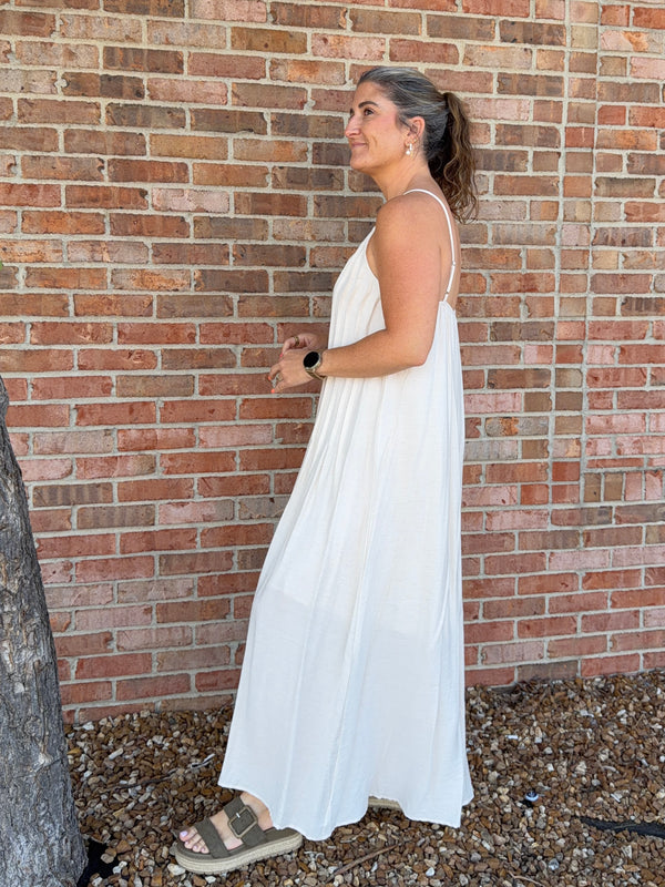 PLEATED PINTUCK MAXI DRESS- 2 COLORS