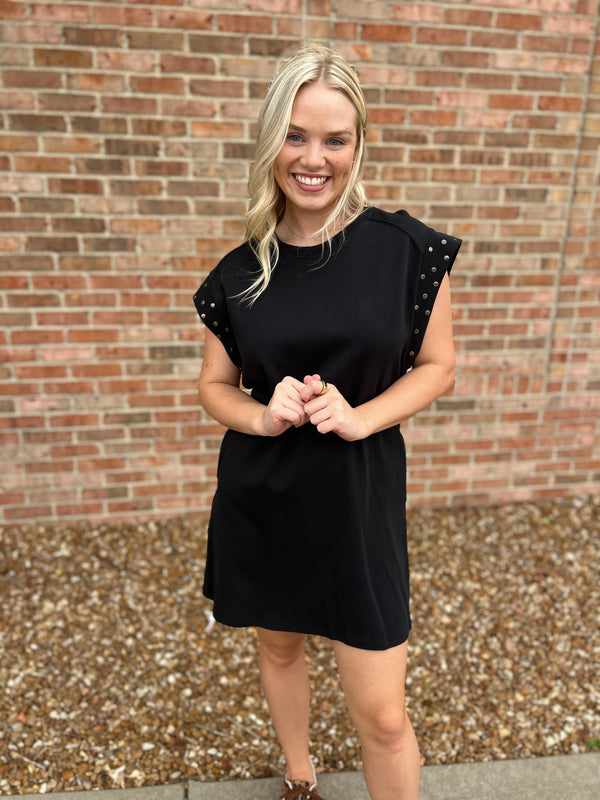 STUDDED SLEEVE DRESS- 2 COLORS