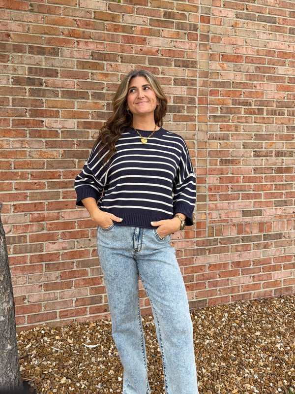 NAVY DROP SHOULDER SWEATER