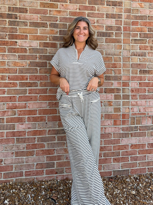 STRIPED WIDE LEG LOUNGE PANTS
