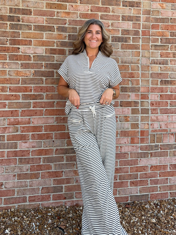 STRIPED WIDE LEG LOUNGE PANTS