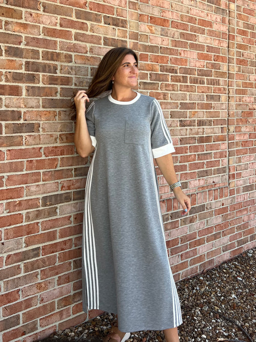 GRAY TRACK STRIPE DRESS