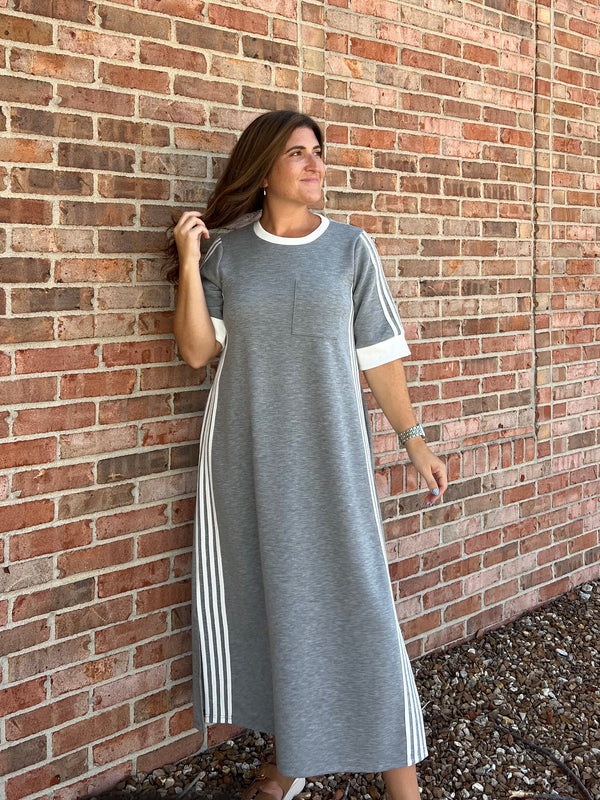 GRAY TRACK STRIPE DRESS