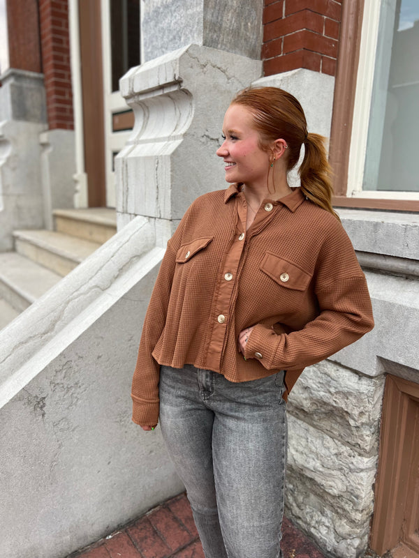 GET THE LOOK WAFFLE KNIT SHACKET- 2 COLORS