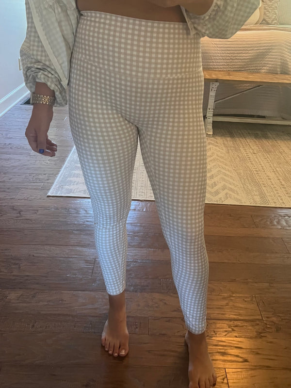 BEIGE GINGHAM LEGGINGS