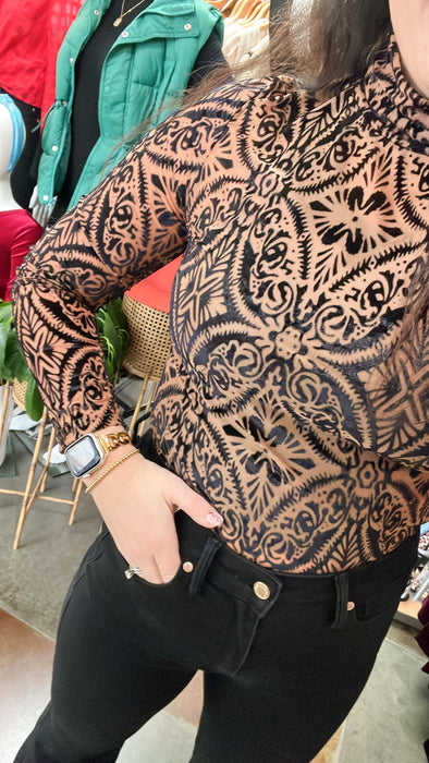MESH + VELVET PATTERNED TOP- 2 COLORS