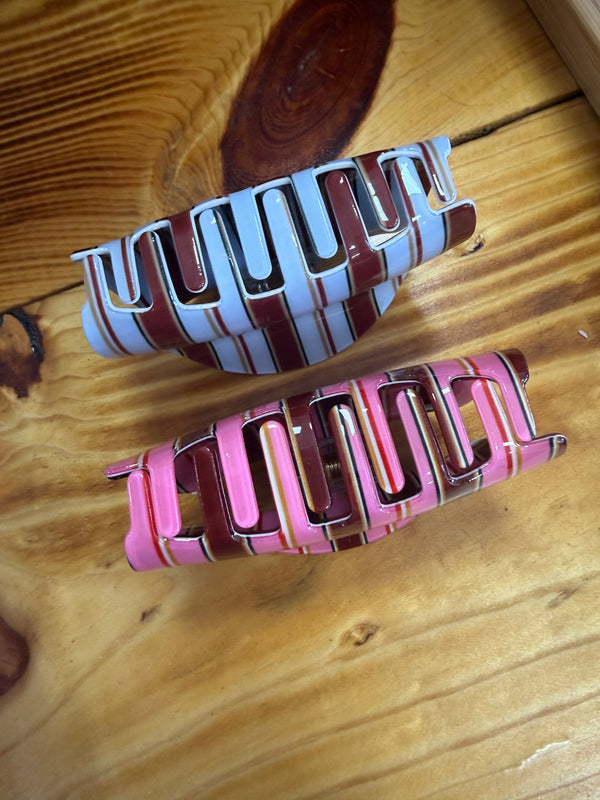 RETRO STRIPED CLAW CLIP- 2 COLORS