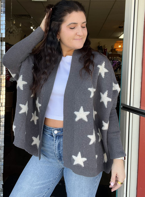 BOUCLE STAR DETAIL CARDIGAN- 2 COLORS