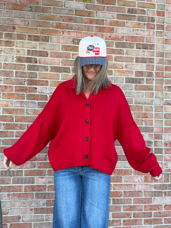 LARGE BUTTON FRONT CARDIGAN- 3 COLORS
