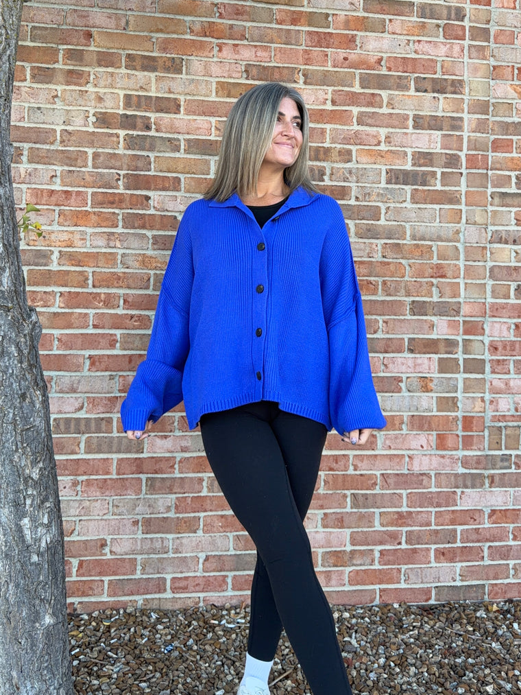 LARGE BUTTON FRONT CARDIGAN- 3 COLORS