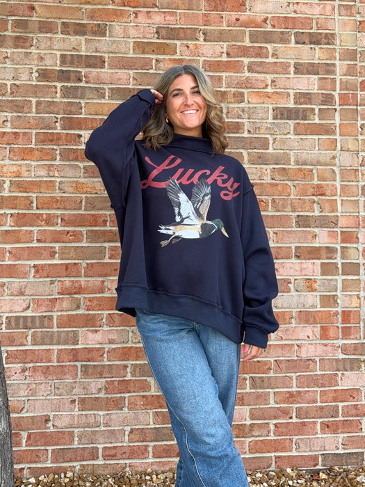 LUCKY DUCK MOCK NECK SWEATSHIRT