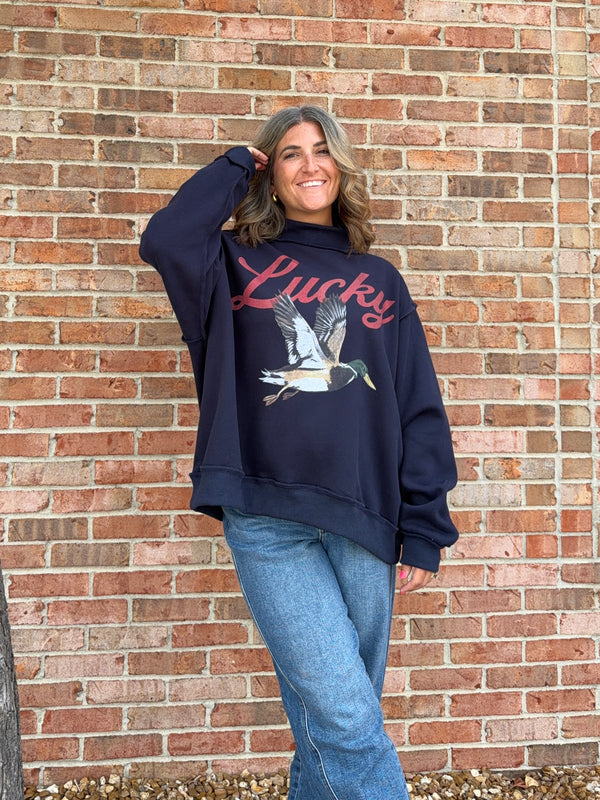 LUCKY DUCK MOCK NECK SWEATSHIRT