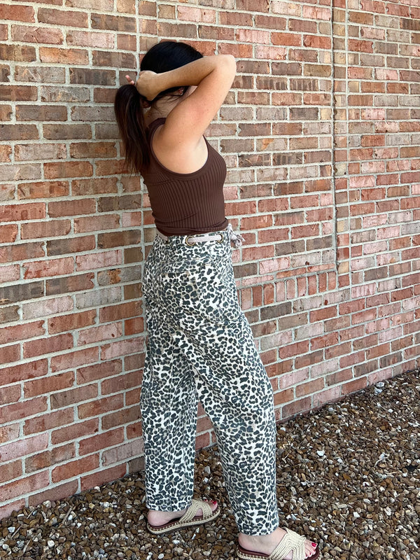 BRAIDED WAIST BELT LEOPARD PANTS
