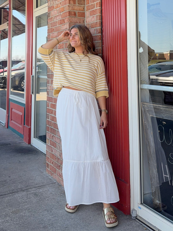 WHITE RUFFLE MAXI SKIRT